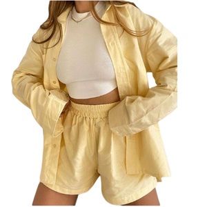 Yellow Long Sleeve Button Up + Shorts Set